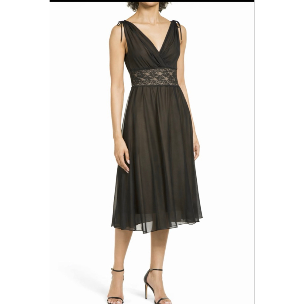 Connected Apparel Black Gold Lace Overlay Dress Size 10 Wedding Cocktail